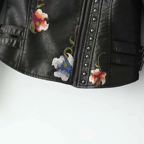 Faux Leather Floral Embroidered Jacket - Picture 4 of 8